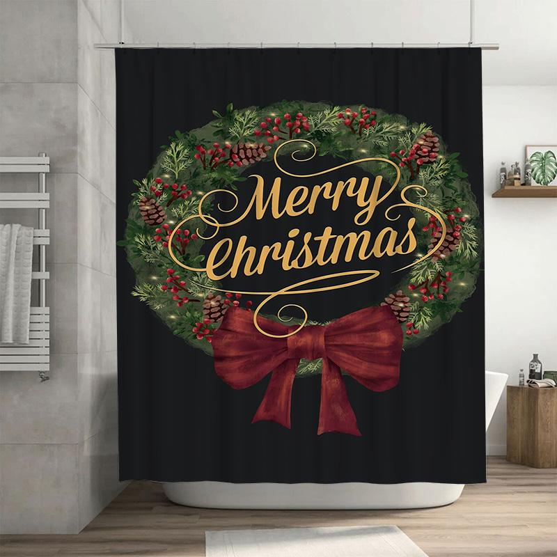 

Tuniu Festive Christmas Bathroom Decor Holiday Shower Curtain Merry Christmas Theme Cozy Winter Vibes Charming Holiday Decor Cut W60H190(CM)-1 Pcs