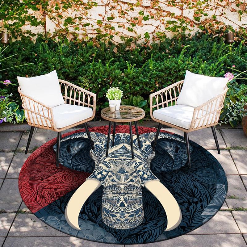 Sacred Elephant pattern round rug,Carpet Rug for Living Room Bedroom Playroom ,Non-slip Floor Mat,Holiday Gifts and Birthday Gifts.