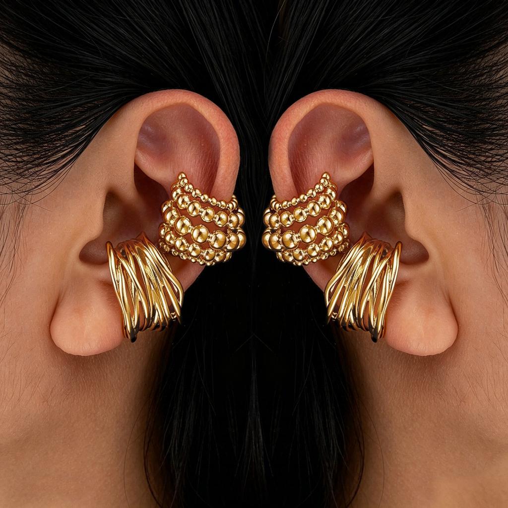 2Pcs/set Fashion Exaggerated Wide Clip Earrings for Women Simple Copper Metal Earring Daily Wear Vacation Jewelry Gifts