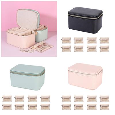 Boîte de rangement compacte pour bijoux 8 pochettes à bijoux pour organiser les accessoires Boîte en cuir PU format voyage