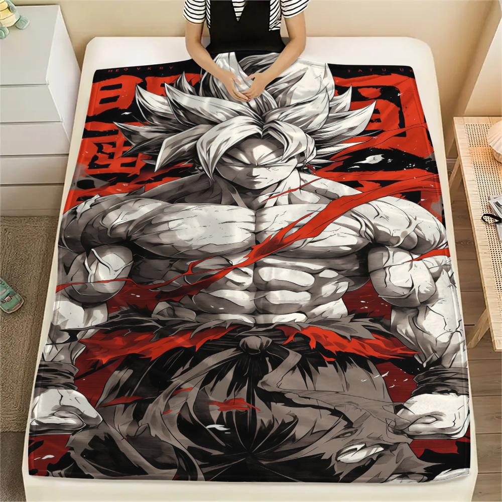 Son Goku Anime Printed Flannel Blanket, Ideal for Bed Sofa Chair, Picnic Travel Use, Warm Home Decor -HE28