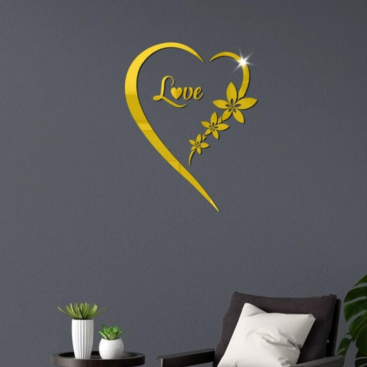 

DIY Wall Art Heart Shape Mirror Wall Sticker, самоклеящиеся наклейки Love Heart Acrylic Mirror Wall, настенные наклейки Art Mural, домашний декор Heart Mirror Wall Decals золотой