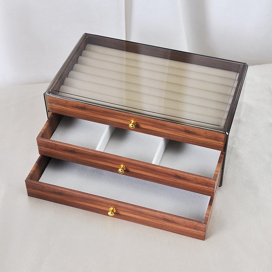 Three-layer jewelry box, high-end multi-layer walnut color ring and necklace storage box, display  jewelry box, jewelry 23x13.5x10.5CM
