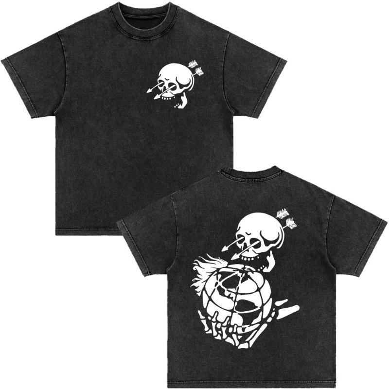 25SS High quality Vintage Rock Red Chili Printed Band Short Sleeve Heavy Washed Cotton Loose Casual Oversize Street Pop T-shirt