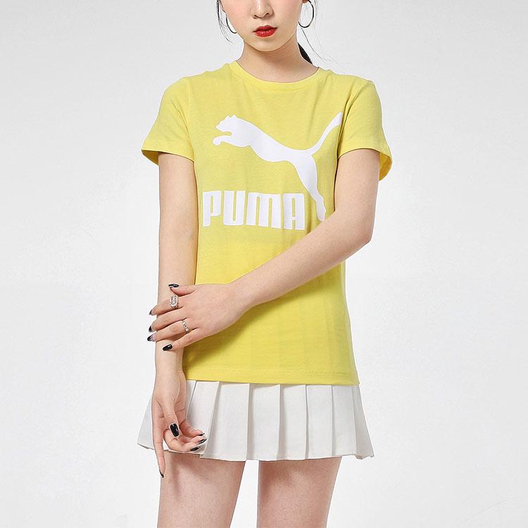 Puma Running Training Casual Sports Crew Neck Short Sleeve T-Shirt Women Tops Yellow 532282-38
