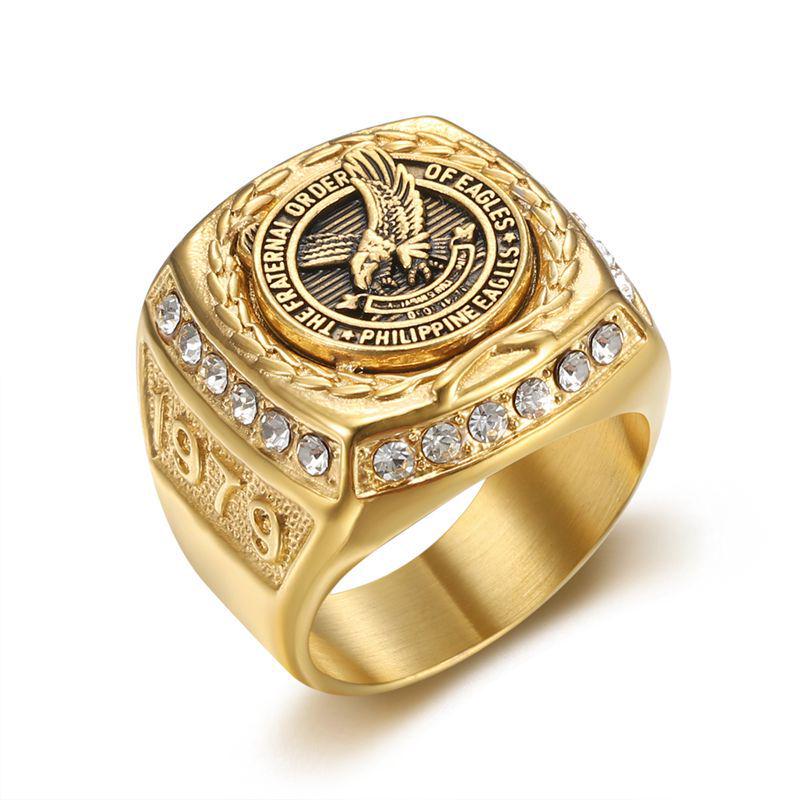 Philippine Eagle Gold-plated Stainless Steel Men's Ring with Diamonds