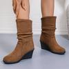 Damen-Rüschen-Stiefel bis zur Wade, klobige Absätze, vielseitige tägliche Kurzstiefel, Plateau-Ritterstiefel