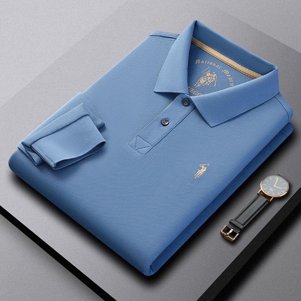 STORN New Men's Long Sleeved Polo Shirt Breathable Lightweight Shirt Luxurious Top Casual Men's Polo Shirt