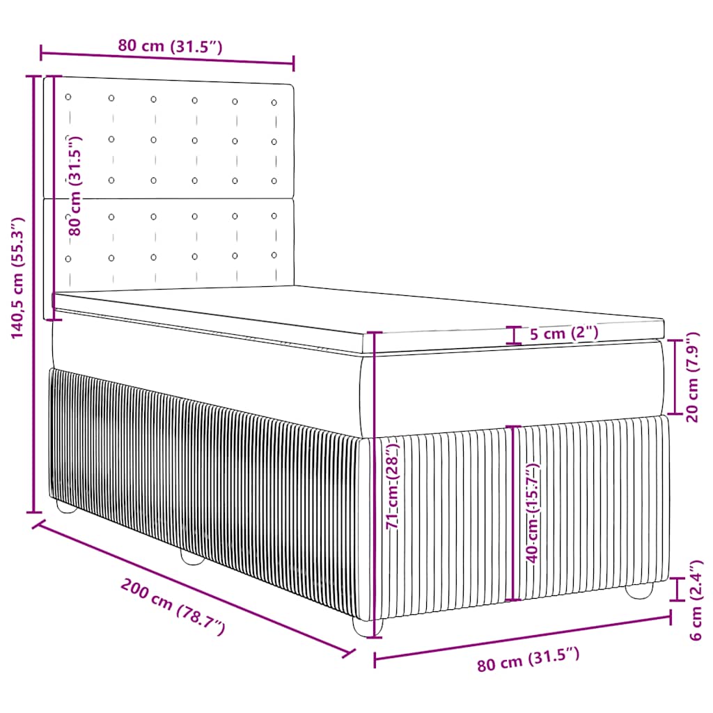 Boxspringbett mit Matratze Schwarz 80 x 200 cm Stoff