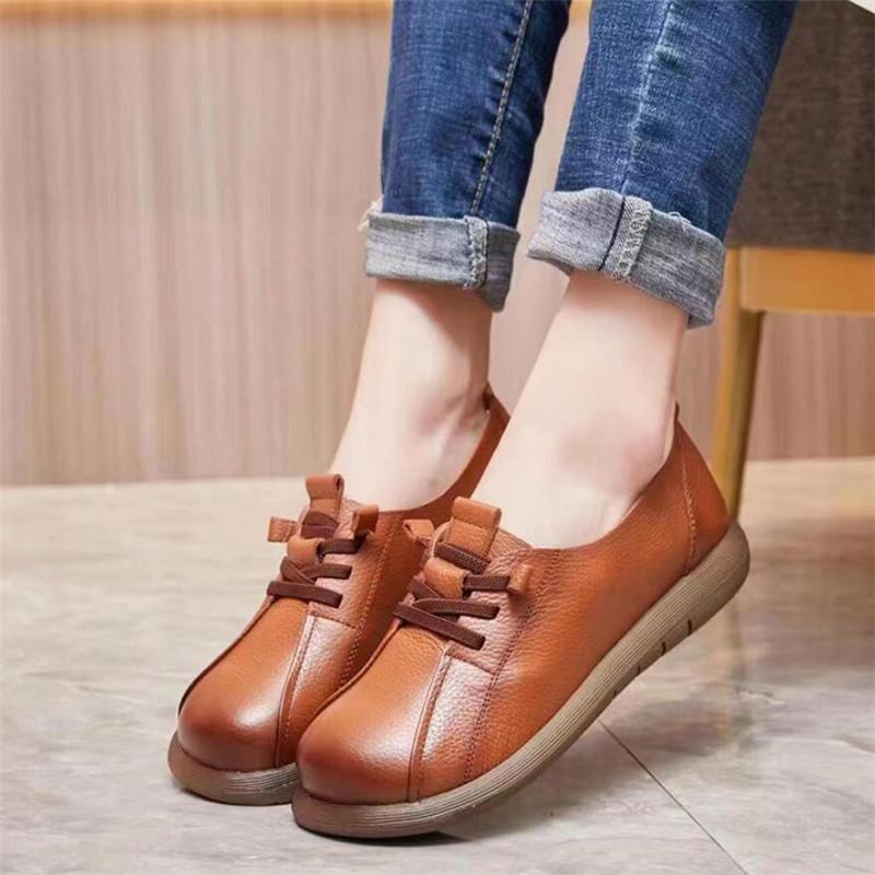 

Женская обувь из коровьей кожи на среднем каблуке с мягкой подошвой, весна-осень, на шнуровке, женские туфли-одинарки в стиле ретро из натуральной кожи, женская повседневная обувь на плоской подошве 41
