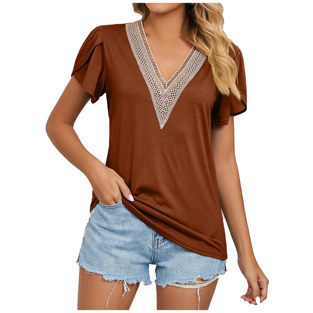 Fashion Womens Casual Color Cotton Linen Embroidery Short Sleeve T-Shirt Top