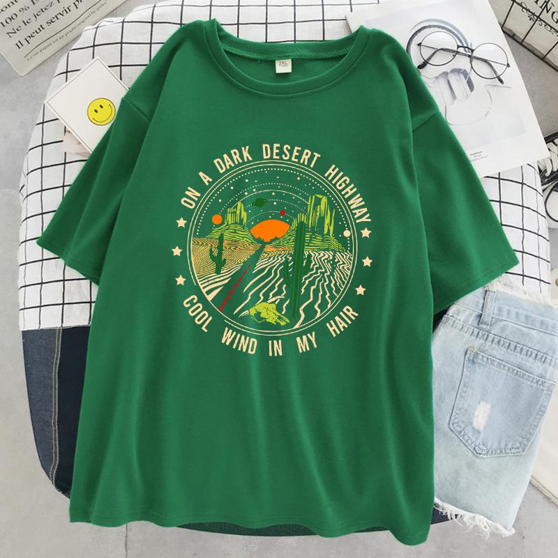 

По Темному Пустынному Шоссе Прохладный Ветер В Волосах Женская Футболка Хлопковые Футболки Повседневная Мягкая Футболка Одежда Лето Улица Короткий Рукав 4XL