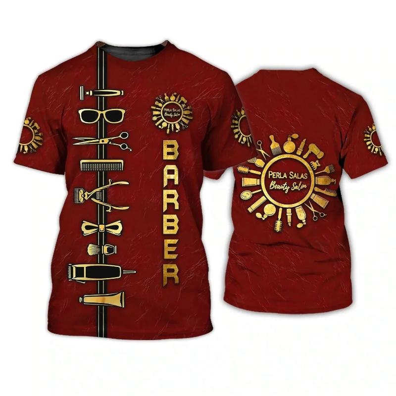 Fashion New Customized Barber Men's T-shirt Street Element Round Neck Plus Size Comfortable Short sleeved Top