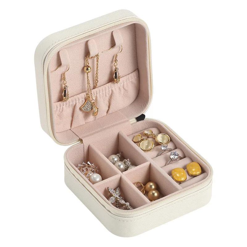 Portable Mini Jewelry Storage Box Travel Organizer Jewelry Case Leather Storage Earrings Necklace Ring Jewelry Organizer Display