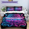 3PC Custom Name Neon Gamer Vibes Bedding Set Printed Bedding Set Duvet Cover Closure Includes 1 Duvet Cover & 50 Pillowcases for Bedroom
