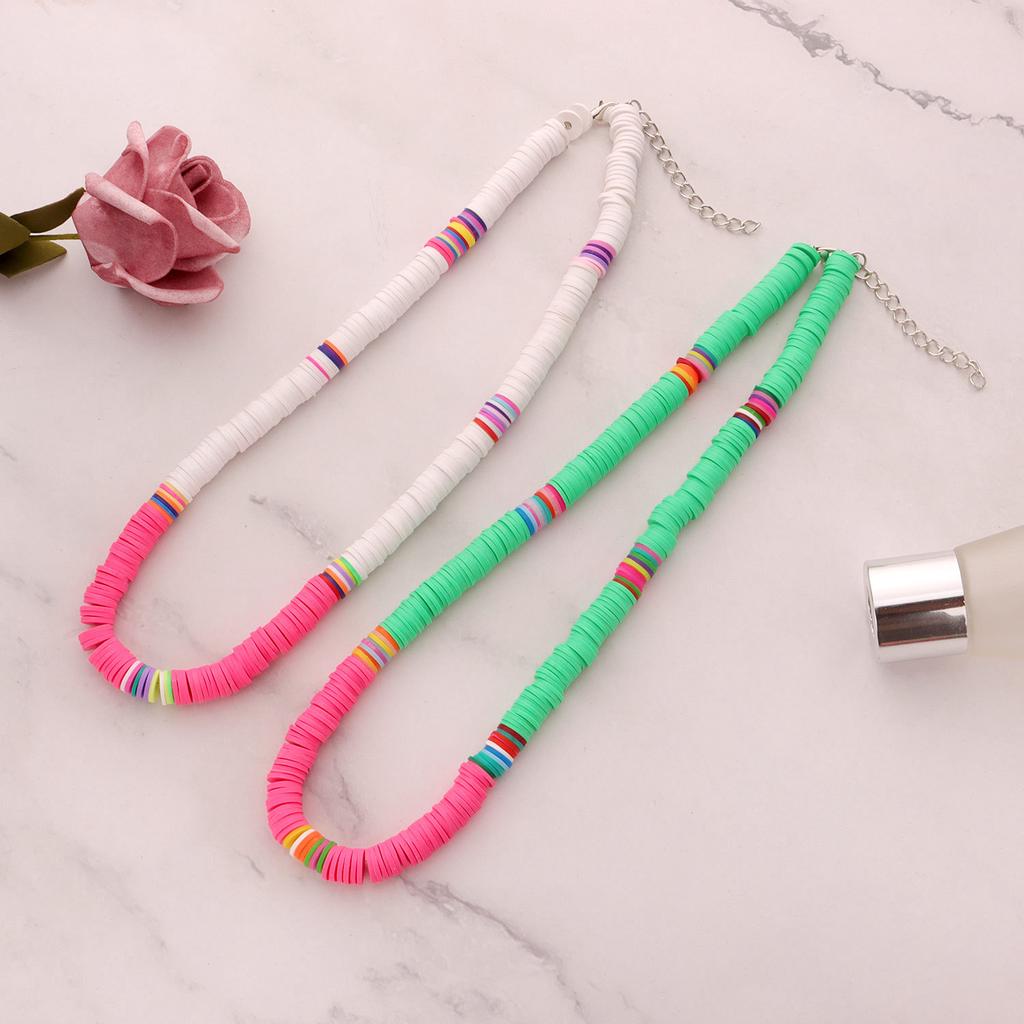 Casual style color soft pottery choker necklace women, fashion 6mm disc neck chain necklace