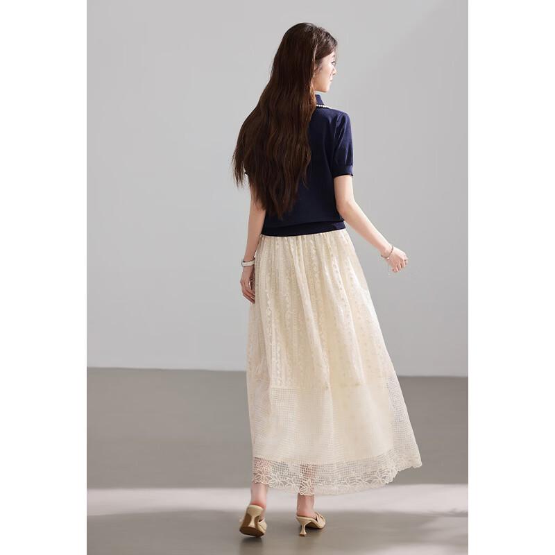 VICTORIA&VERA Hepburn Style Pearl Lapel Short Sleeve Knit Top