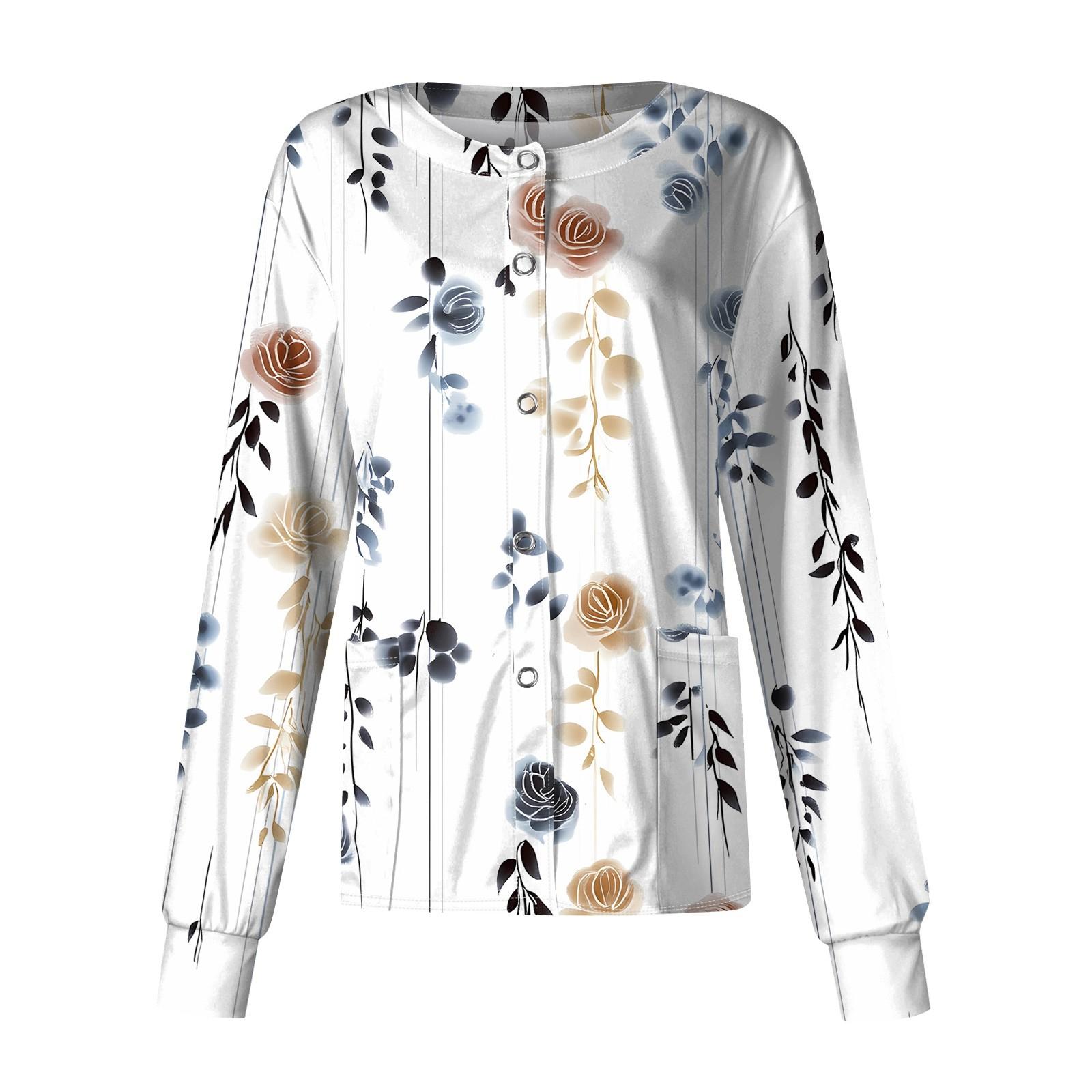 

Женский повседневный однобортный однобортный защитная одежда с длинными рукавами и цветочным принтом, кардиган, топ L белый