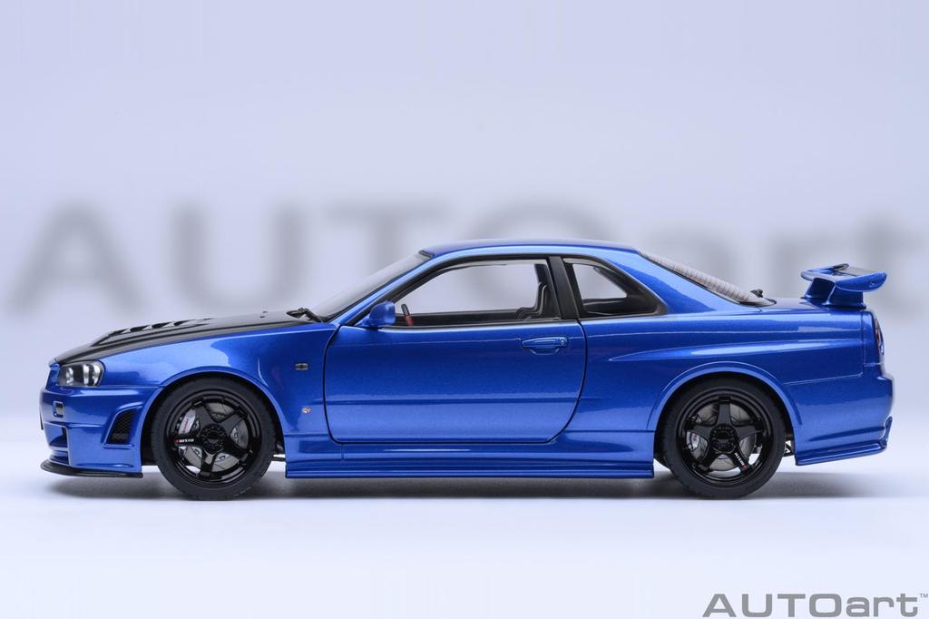 AUTOart Scale Nismo R34 Bayside Black Bonnet Finished Product 1/18 GT-R Z-tune Blue/Carbon