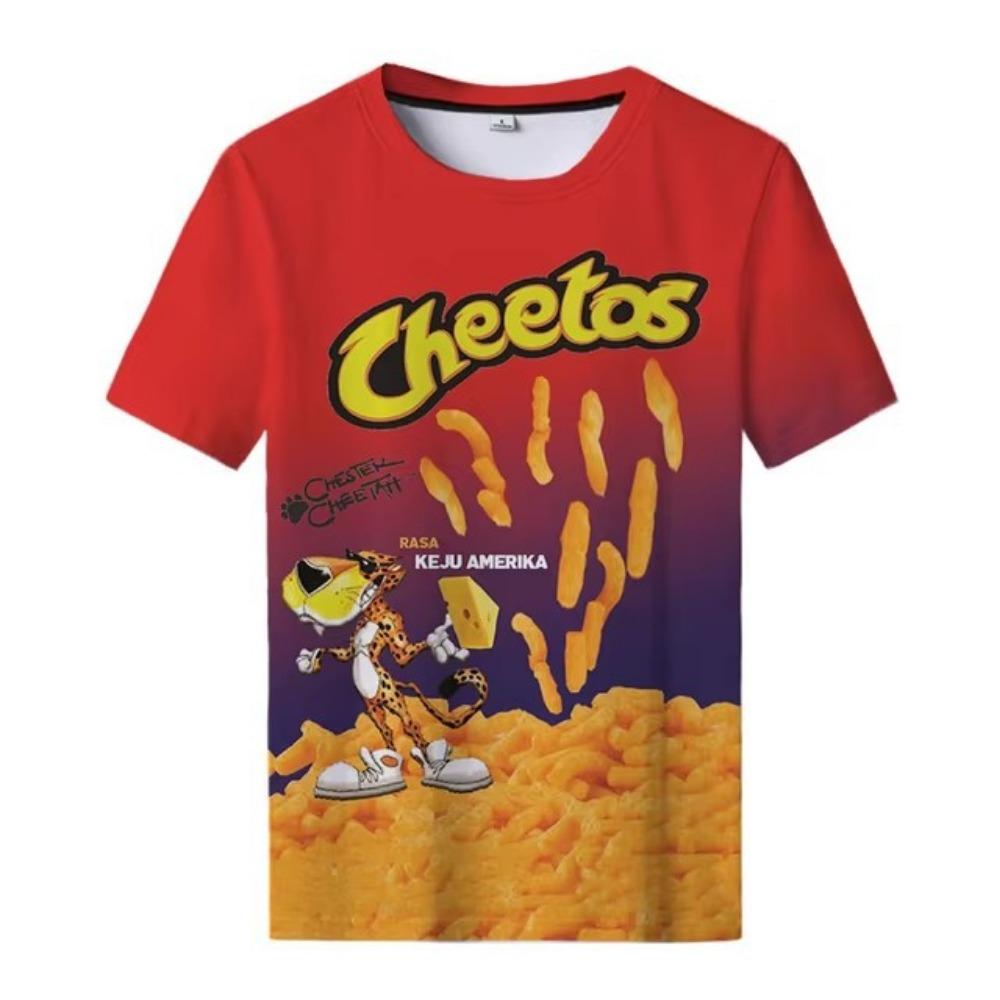 Lässig Cool Street 3D Fast Food Kartoffelchip Bedrucktes Herren Rundhals Top Kurzarm T-Shirt