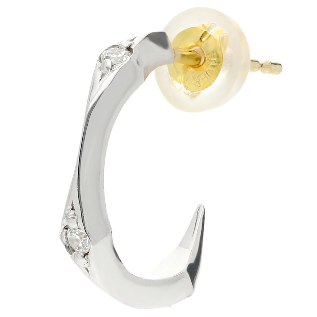 

[Shinjuku Gin no Kura] Velvet Lounge Edging Hoop Earrings, Single Ear, Half Hoop, 925 Sterling Silver with Zirconia Studs