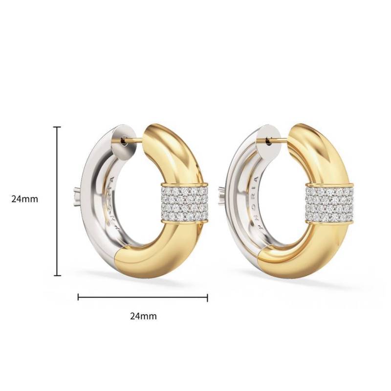 

Stainless Steel Gold Copper Two Tone Chunky Hoop Earrings CZ Zircon Thick Tube Huggie Ear Buckle for Women Zircon Party Gift