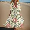 Women's Summer Fashion V-neck Retro Floral Print Short Sleeved Beach Dress With Lace Patchwork Dress