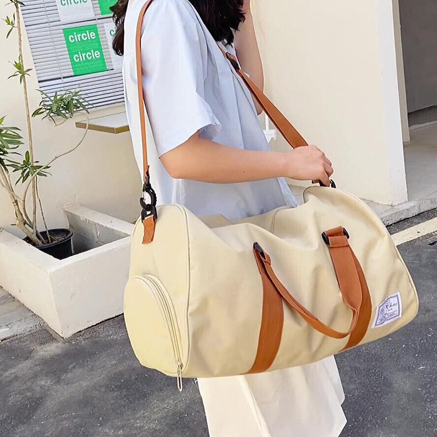 Canvas Waterproof Travel Duffle Bag Large Capacity Weekender Gym Tote with Shoe Compartment чёрный