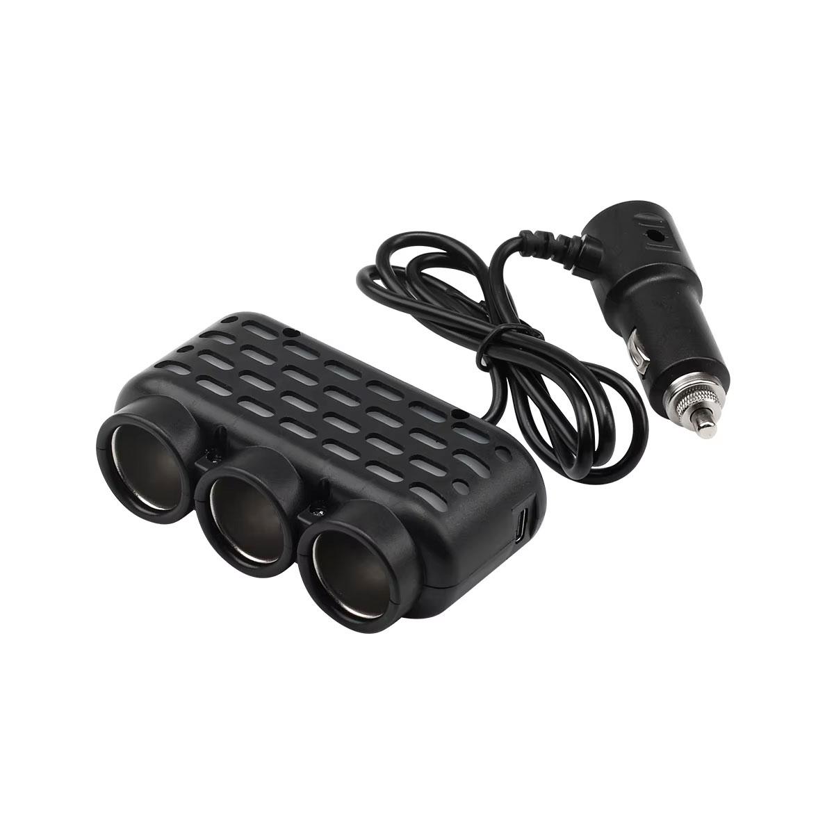 

5 в 1 12/24 В автомобильный прикуриватель, разветвитель, USB-адаптер для зарядки телефона, удлинительный кабель для автомобильного прикуривателя чёрный