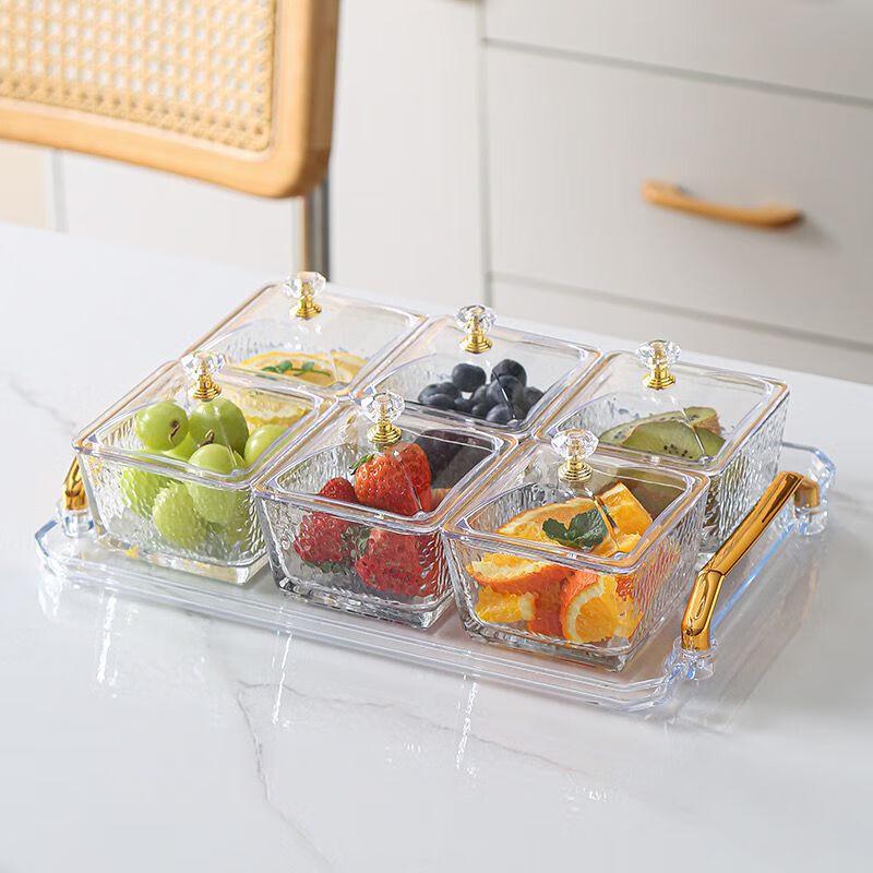 Elegant Glass Divided Serving Tray with Lid 6-Grid Tray