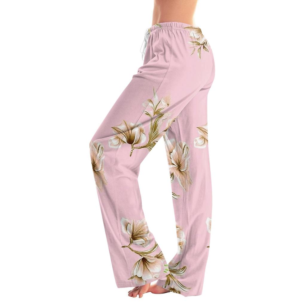 Dámské pyžamové kalhoty na spaní ležérní kalhoty se stahovací šňůrkou v pase pohodlné rovné kalhoty na jógu volné