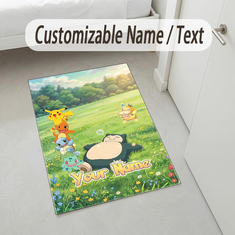 Personalized Crystal Velvet Carpet,Pokémon Custom Printed Name, Plush Area Rug For Home Indoor Decor