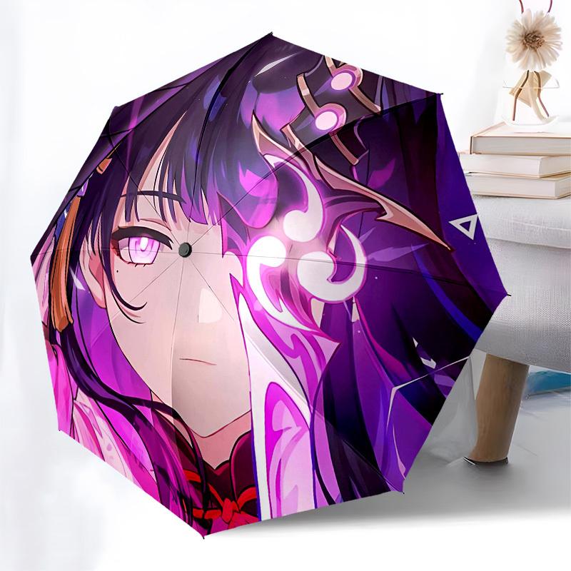 Anime Character Purple Hair Automatic Opening and Closing, 8 Rib Structure Portable Umbrella, Suitable for Men and Women In All Seasons Per