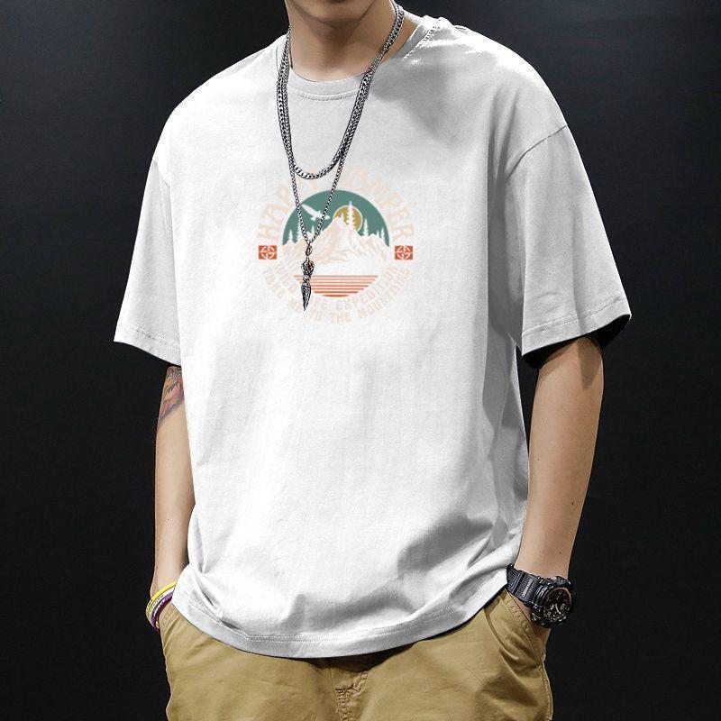 Men's Summer Short-sleeved Loose T-shirt Youth Round Neck Pullover Sports Tops