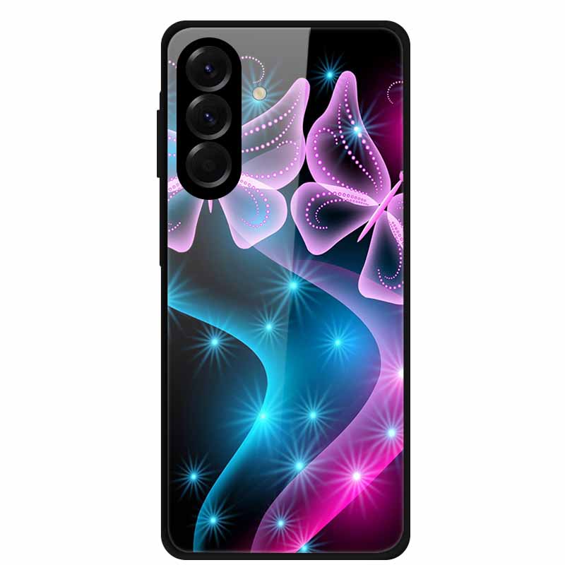 Tempered Glass Phone Case For Samsung Galaxy S24 FE Case Hard PC Back Cover Shell for Galaxy S24FE S 24 FE 5G Hard Covers Flower