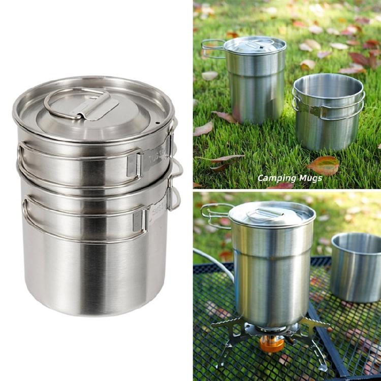 Picnics Water Mug Outdoor Cookware Camping Cup Pots Stainless Steels Coffee Mug with Folding Handle Camping Teas Mug