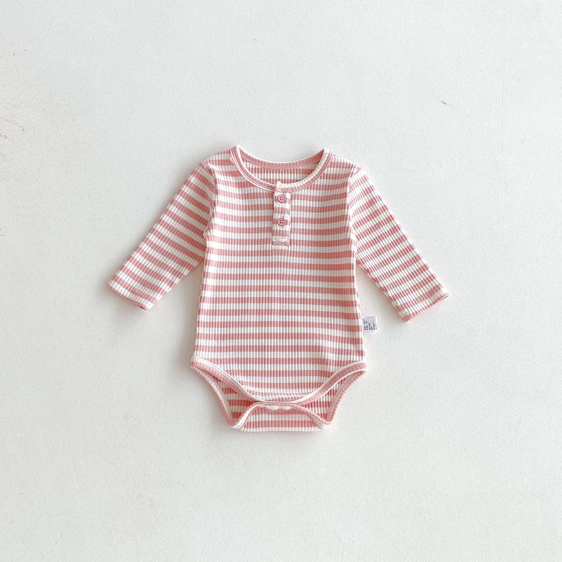 

Autumn Baby Doll Collar Romper Jumpsuit for Boys and Girls, Fresh Style Baby Girl Autumn One-Piece Crawling Suit Striped Pink 73cm