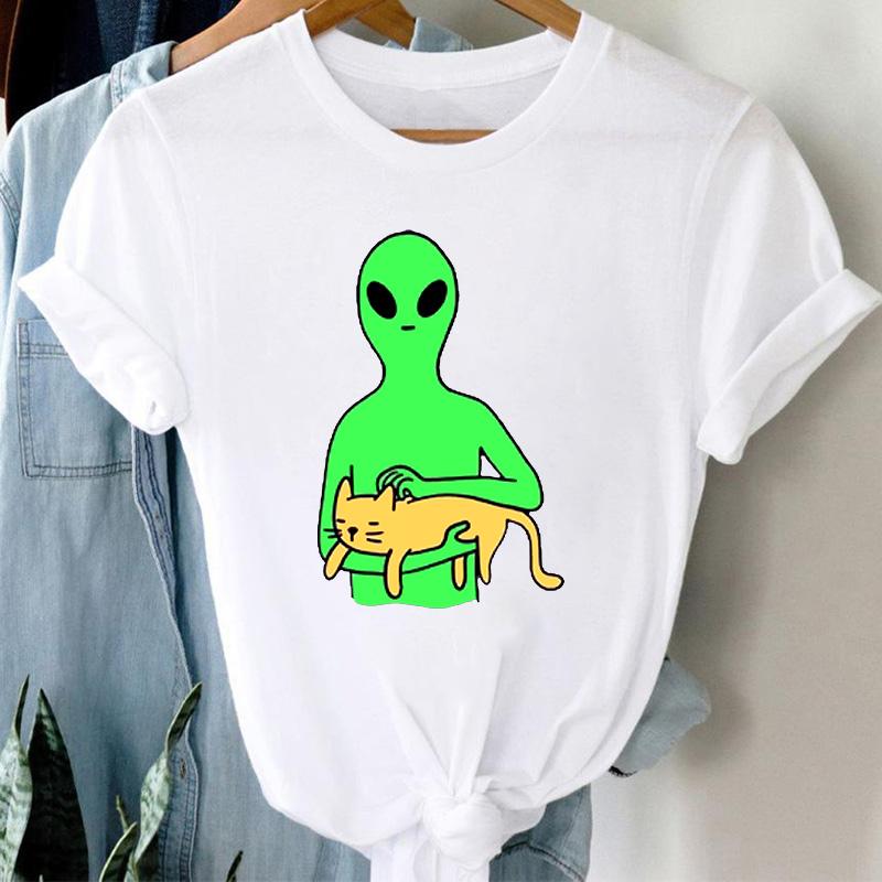 T-Shirts Women Cute Cartoon Print Fashion Tshirt For Woman Tees Tops Graphic Female T Shirt White Womens T-Shirt