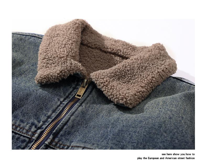 Men's Retro Maillard Lambswool-Lined Winter Denim Workwear Jacket