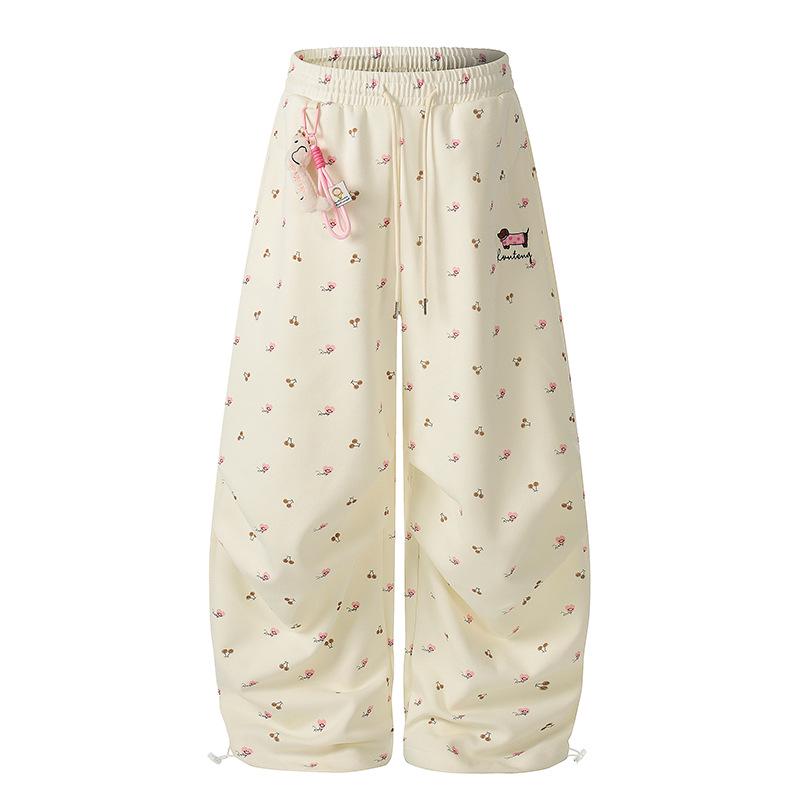 Spicy Floral Wide-Leg Drawstring Pants for Women - Spring 2026 Collection Medium абрикосовый