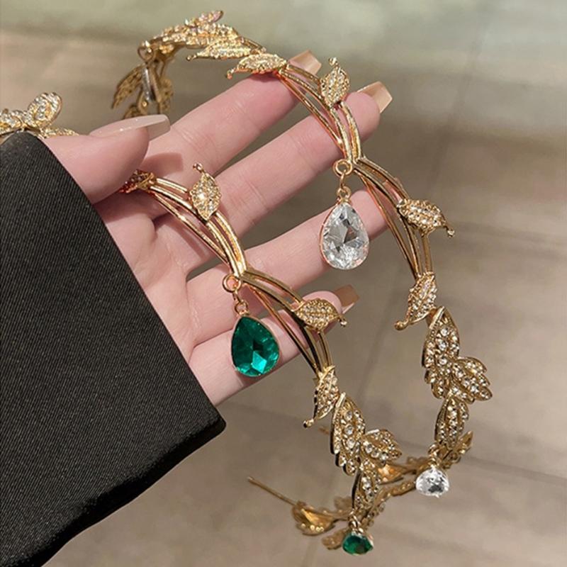 Sparkling Rhinestones Tassels Headbands with Leaf and Teardrop Design for Women Adjustable Size Lightweight Hair Accessory