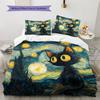 Starry Sky Black Cat  Pattern Bedding Quilt Set Quilt Cover Pillowcase Home Decoration  Gift (1 * Duvet Cover + 2 * Pillowcase, Without Core)