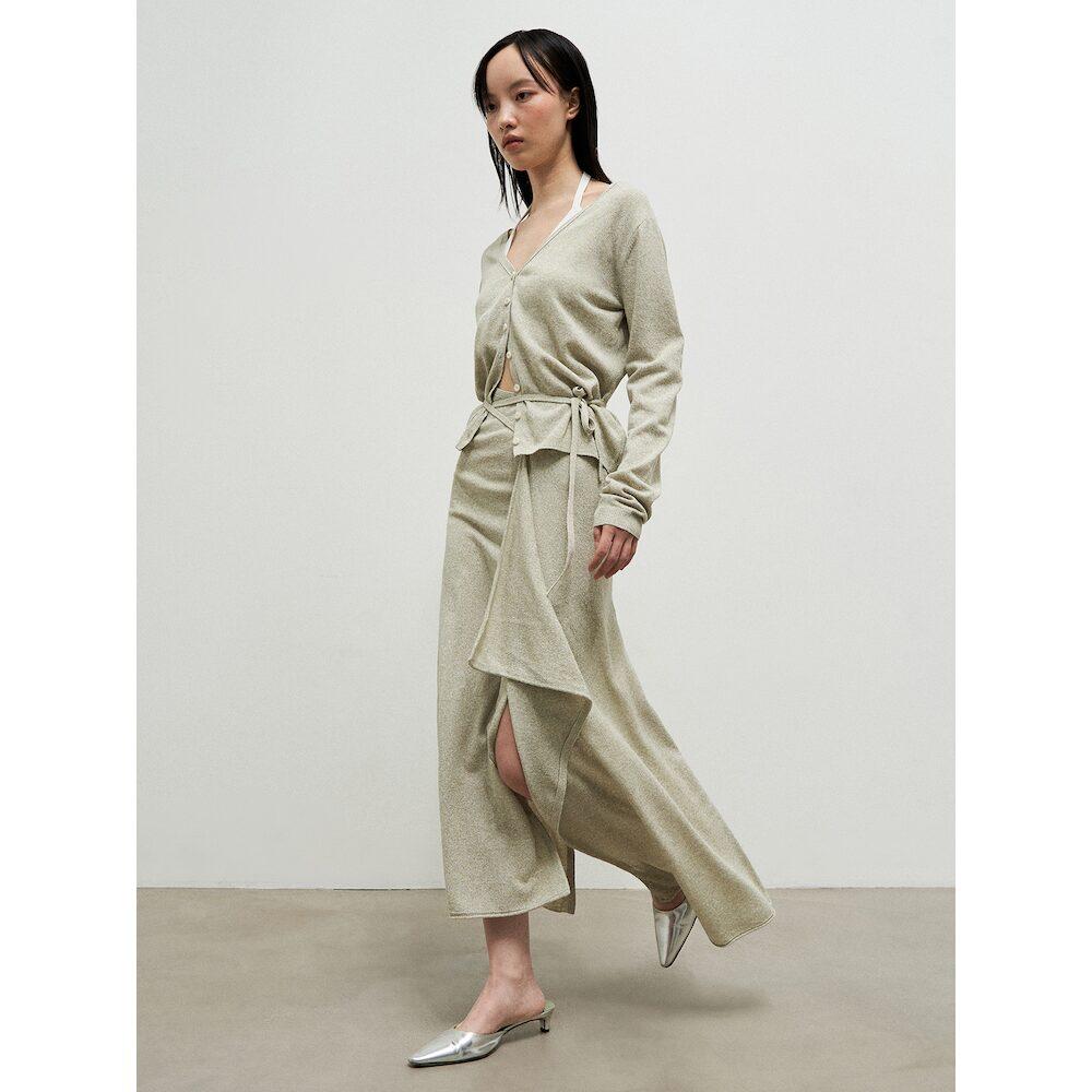 Anggae Knit Wrap Long Skirt Khaki