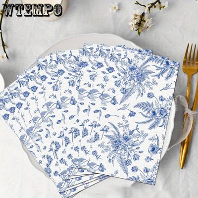 100pcs Blue Floral Paper Napkins Blue Floral Decorative Hand Towels for Bridal Shower Wedding Birthday Dinner Party Supplies