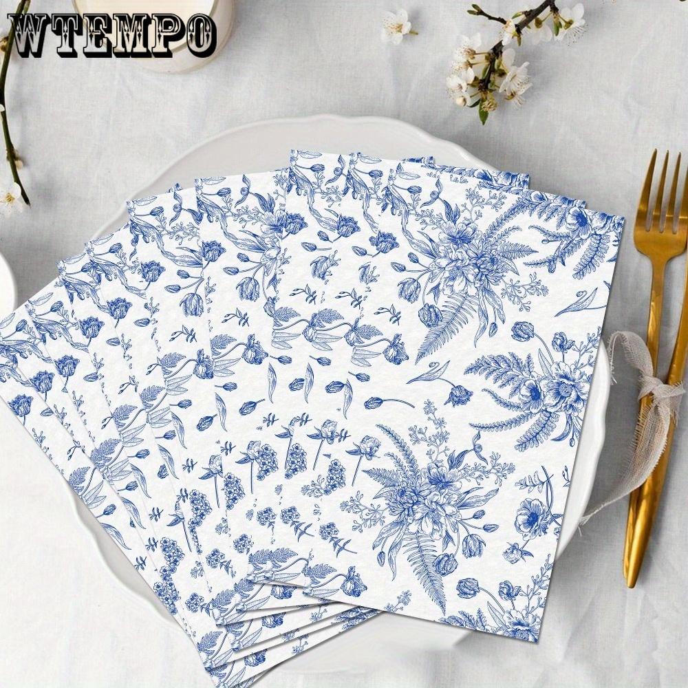 100pcs Blue Floral Paper Napkins Blue Floral Decorative Hand Towels for Bridal Shower Wedding Birthday Dinner Party Supplies