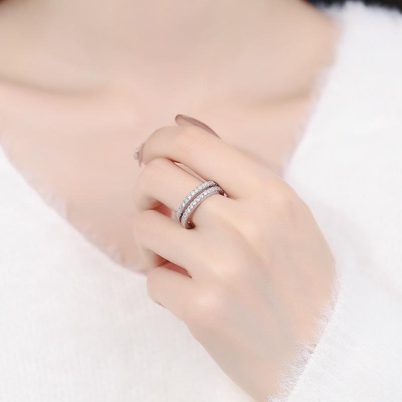 Simple Light Luxury Micro-inlaid Zircon Double-layer Ring for Women's High-end Sense Niche Row Diamond Ring Opening Adjustable Index Finger Ring 2026