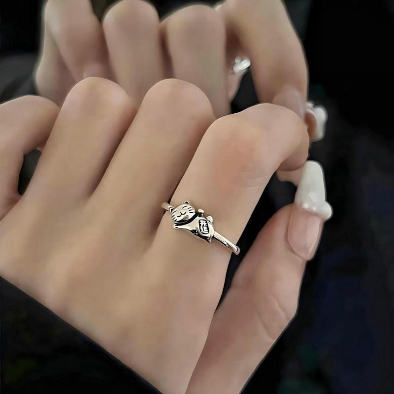 Adjustable Cat Ring Women Men Cute Lucky Finger Minimalist Open Band Vintage Style Copper Jewelry