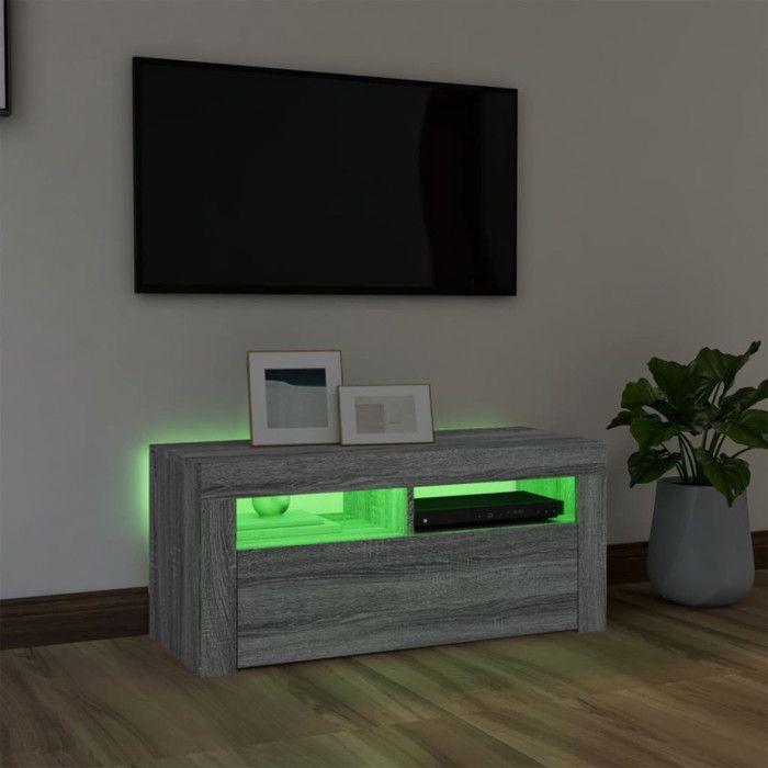 VidaXL Meuble TV avec lumières LED Sonoma gris 90x35x40 cm, support TV, armoire média, armoire hifi, unité TV, unité média, 822722