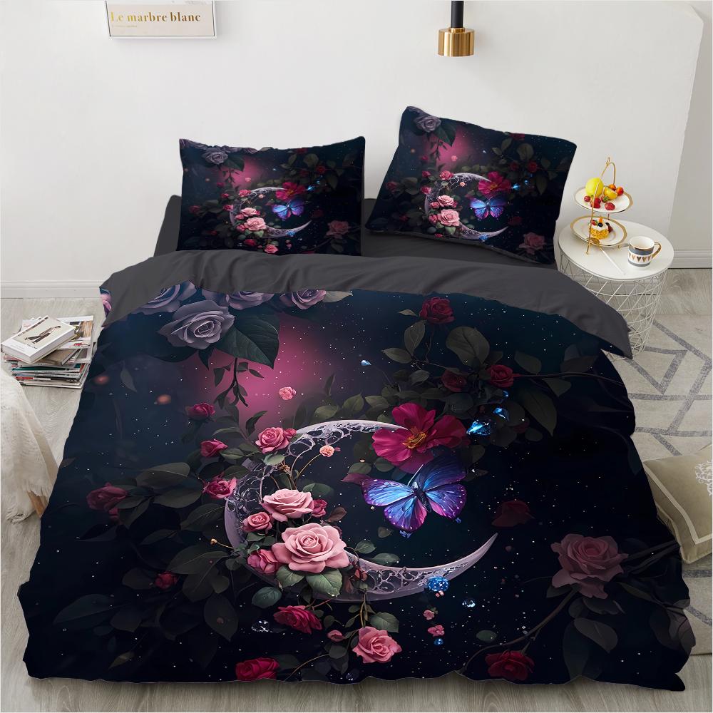 Padrão colorido retrô de borboleta com impressão 3D (conjunto de três peças) conjunto de cama de casal queen size fronha edredom