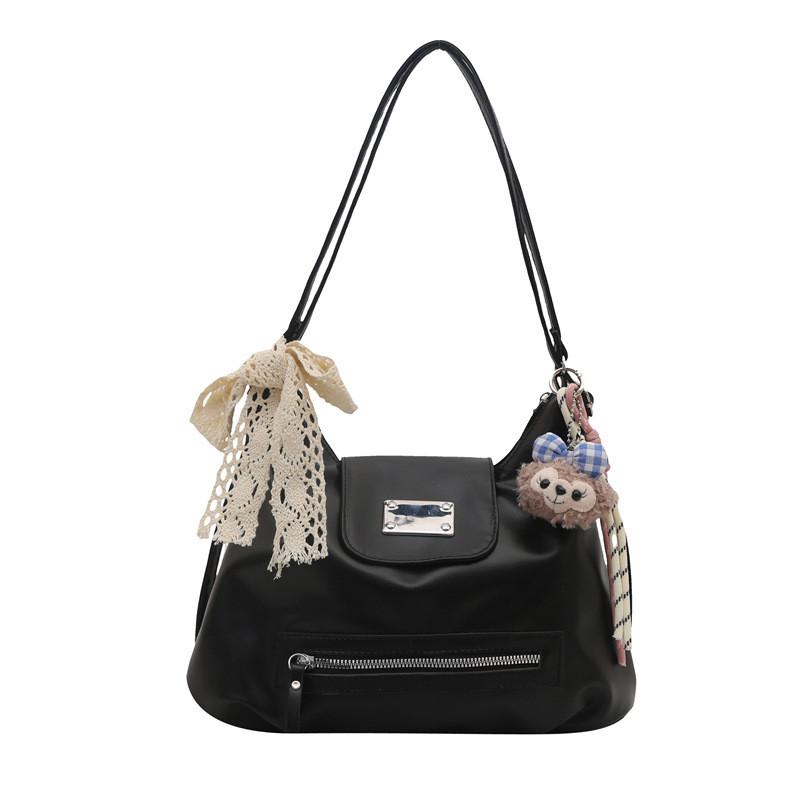 Fashion Solid Color Design Women Casual Tote Bag With Plush Pendant For Casual Outings